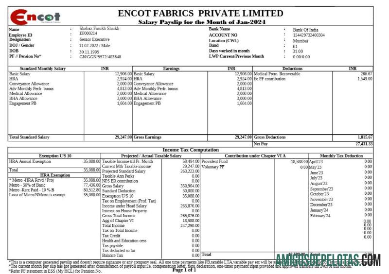 Para download Modelo de recibo de pagamento do escritório corporativo da Encot Fabrics em formatos Word e PDF.pdf, 1